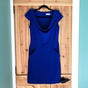 Calvin Klein Blue Cowl Neck Sheath Pocket Dress